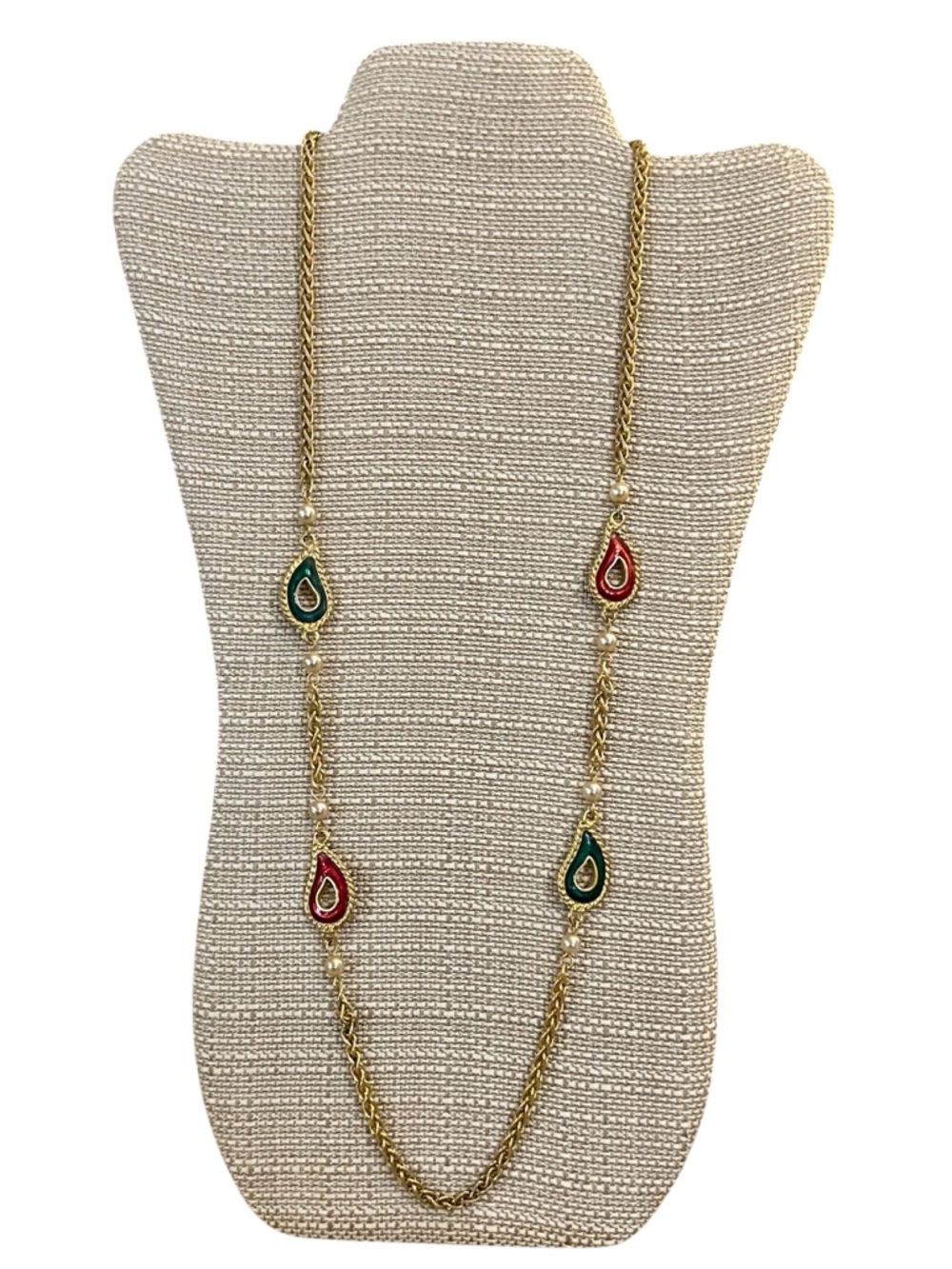 Vintage Kenneth Jay Lane KJL Mughal Style Paisley Enamel Faux Pearls Necklace